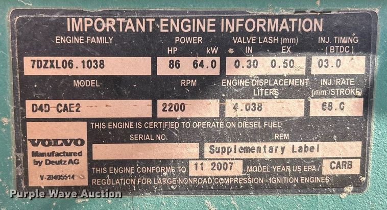 image for item DO2562 2008 Volvo BL60 backhoe