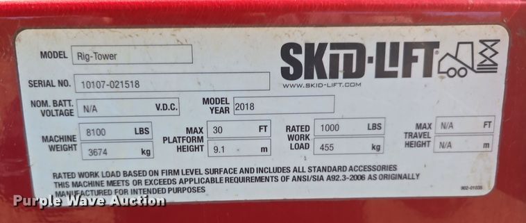image for item DO5546 2018 Skid-Lift Rig-Tower scissor lift