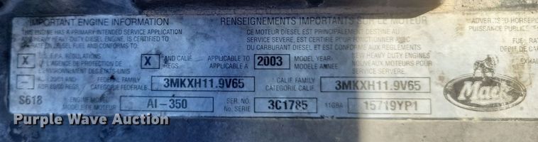 image for item DQ3708 2003 Mack RD688S dump truck