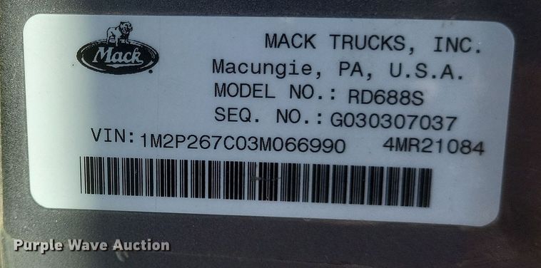 image for item DQ3708 2003 Mack RD688S dump truck