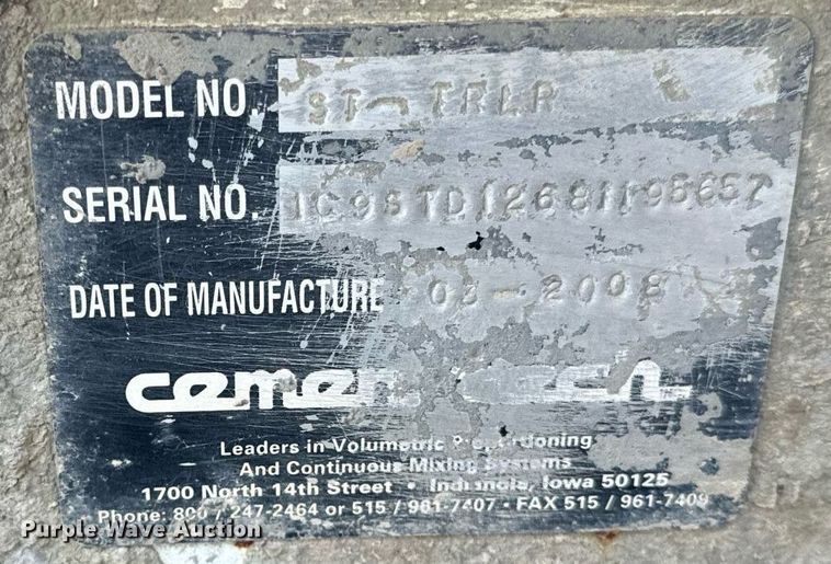 image for item DT2102 2008 Cementech  ST-TRLR concrete silo