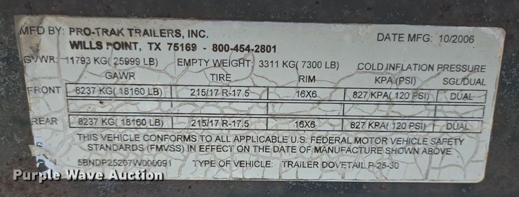 image for item DT5294 2007 Pro-Trak equipment trailer