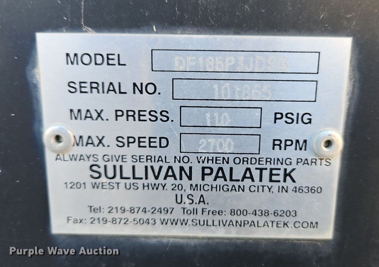image for item DT7516 1990 Sullivan D185 air compressor