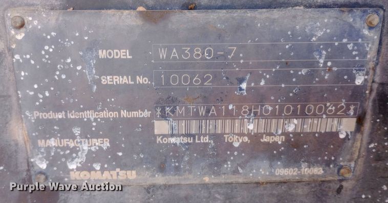 image for item DW0775 2011 Komatsu WA380-7 wheel loader