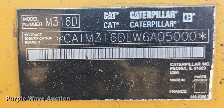 image for item DW3761 2010 Caterpillar M316D wheeled excavator