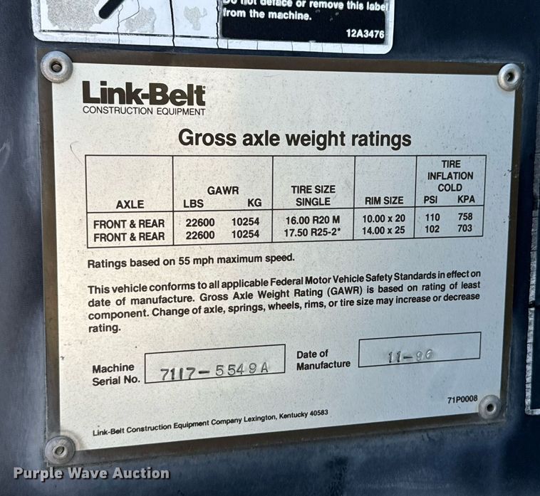 image for item DX1443 1996 Link-Belt ATC-822 crane truck