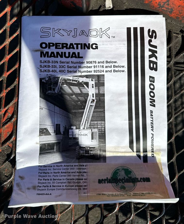 image for item DX1444 Skyjack SJKB-33N boom lift