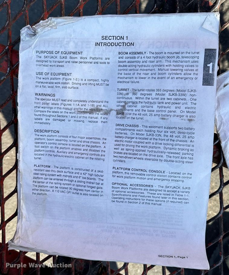 image for item DX1444 Skyjack SJKB-33N boom lift