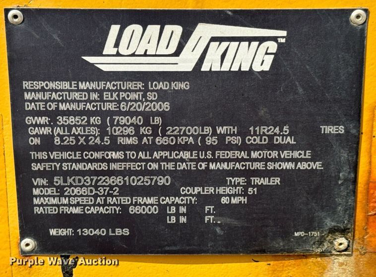 image for item DX1451 2006 Load King 2066D-37-2 bottom dump trailer