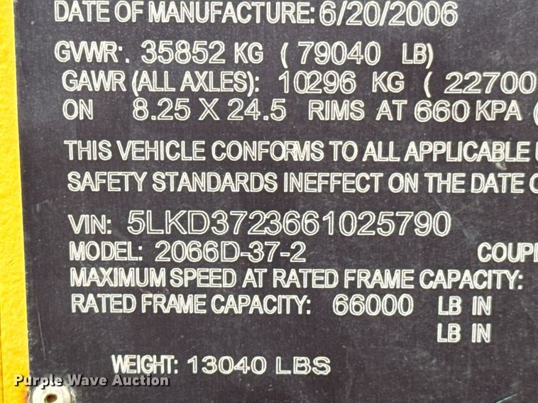 image for item DX1451 2006 Load King 2066D-37-2 bottom dump trailer