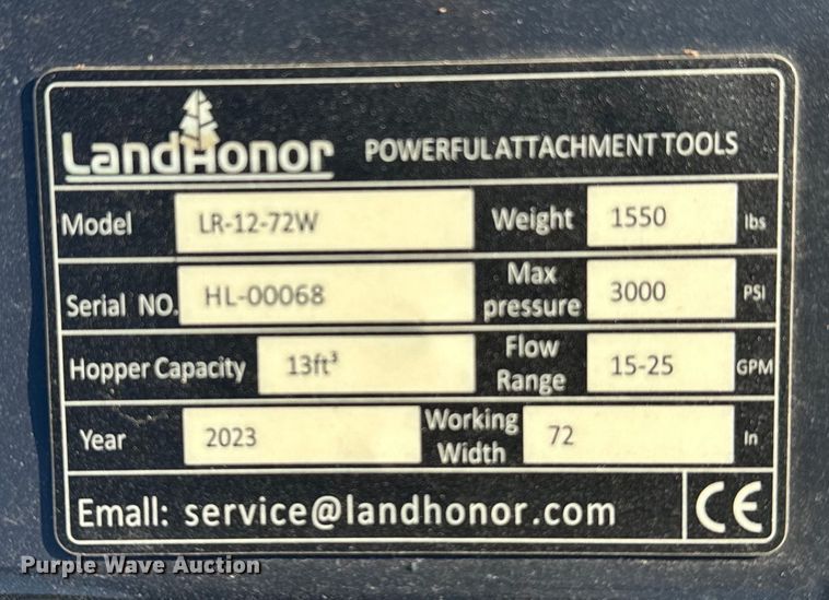 image for item DX3523 2023 Land Honor  LR-12-72W skid steer landscape rake