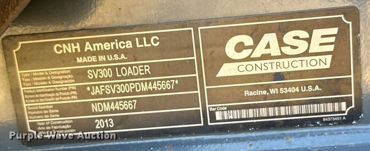 image for item DX3531 2013 Case SV300 skid steer loader