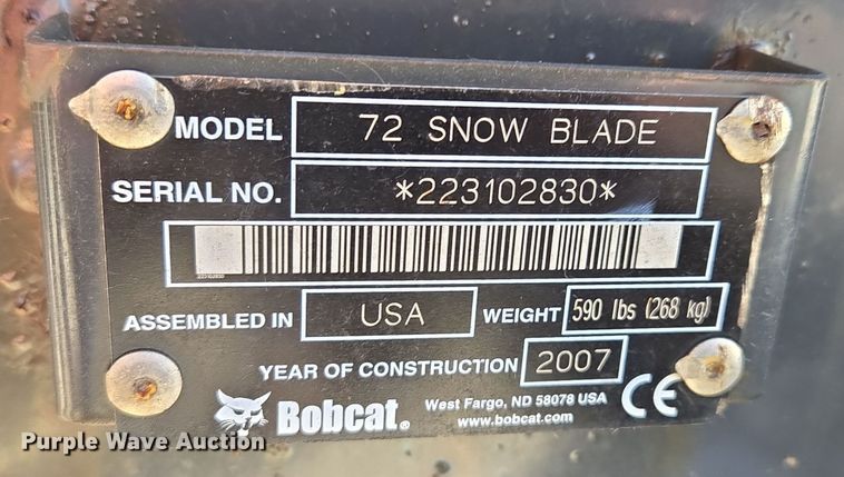 image for item EE8565 2007 Bobcat  skid steer snow pusher
