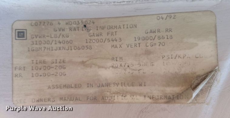 image for item EG1143 1992 Chevrolet  Kodiak C6500 digger derrick truck