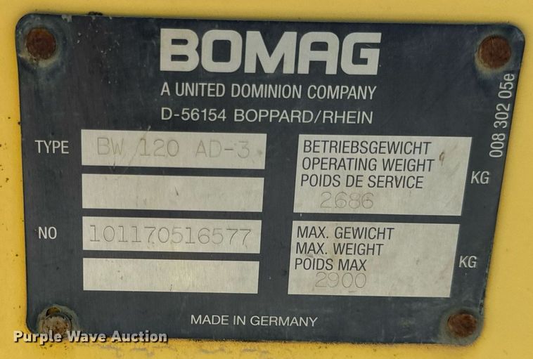 image for item EH7089 2001 Bomag BW120AD-3 double drum vibratory roller