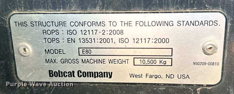 image for item EJ4929 2013 Bobcat  E80 mini excavator