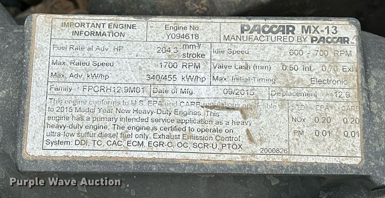 image for item EJ4933 2016 Kenworth  T880 dump truck