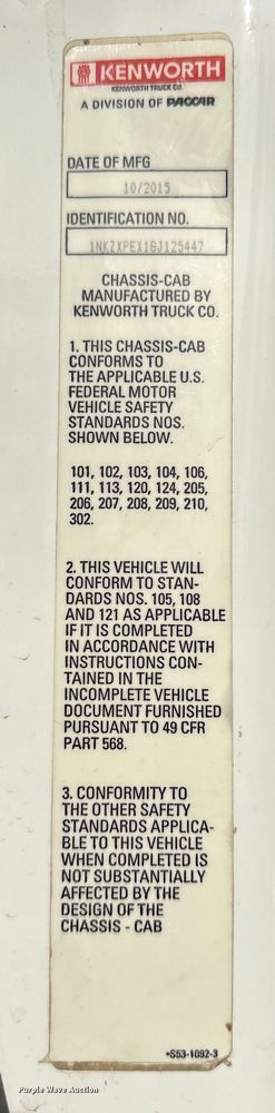 image for item EJ4933 2016 Kenworth  T880 dump truck