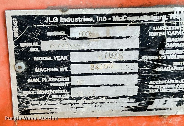 image for item EK3513 2006 JLG 600S boom lift