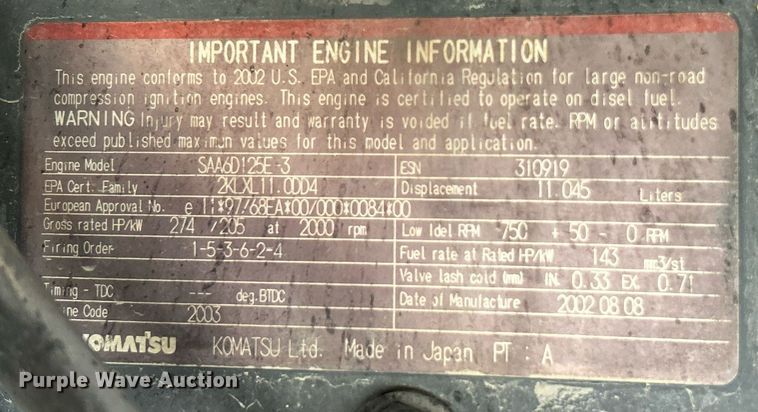 image for item EK3515 2003 Komatsu WA470-5H wheel loader