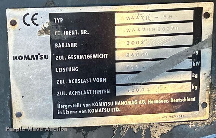 image for item EK3515 2003 Komatsu WA470-5H wheel loader