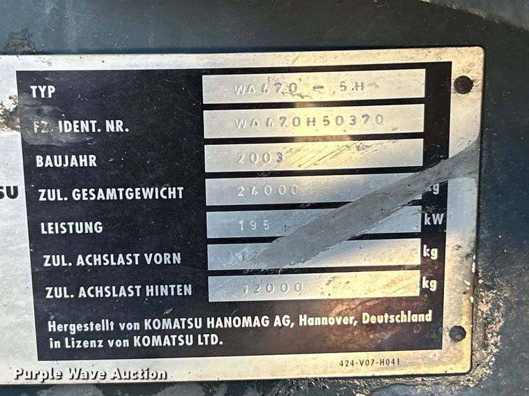 image for item EK3515 2003 Komatsu WA470-5H wheel loader