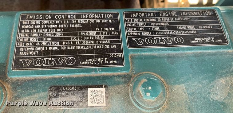 image for item JT9680 2012 Volvo ECR88 mini excavator