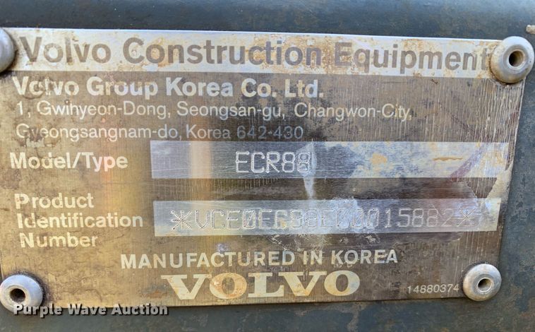 image for item JT9680 2012 Volvo ECR88 mini excavator
