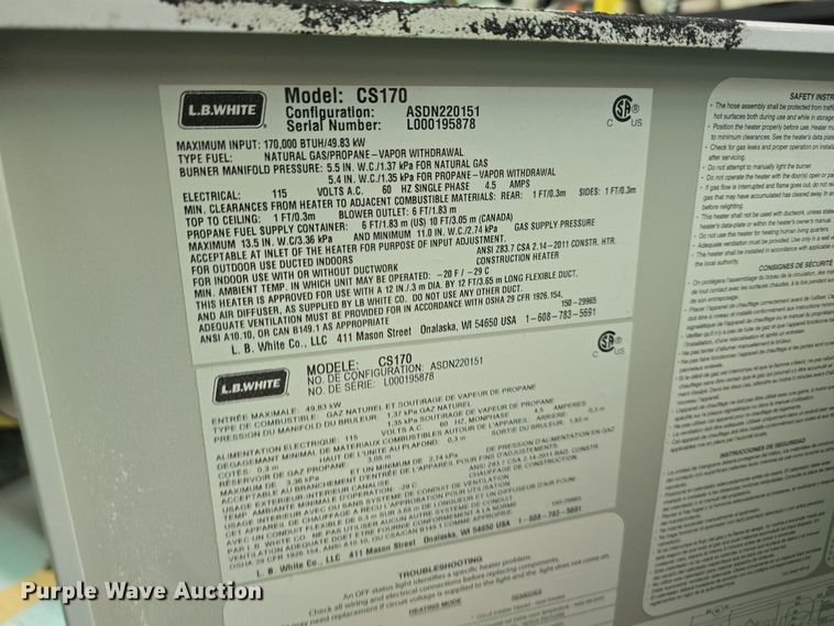 image for item LW9943 (8) L.B. White Premier 170 DF heaters