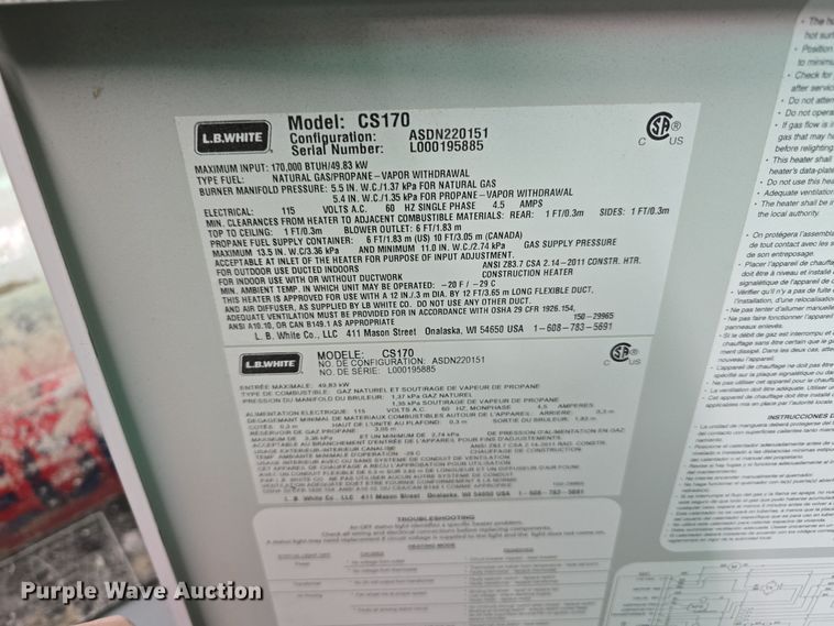 image for item LW9943 (8) L.B. White Premier 170 DF heaters