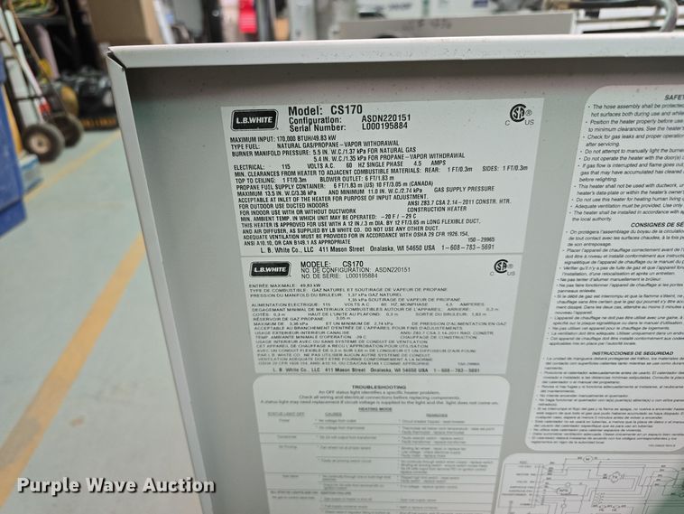 image for item LW9943 (8) L.B. White Premier 170 DF heaters