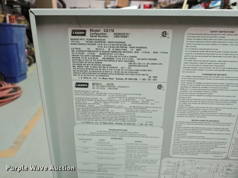 image for item LW9943 (8) L.B. White Premier 170 DF heaters