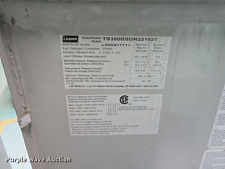 image for item LW9944 (14) L.B. White Premier 350 DF heaters