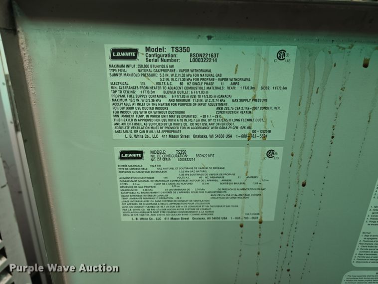 image for item LW9944 (14) L.B. White Premier 350 DF heaters