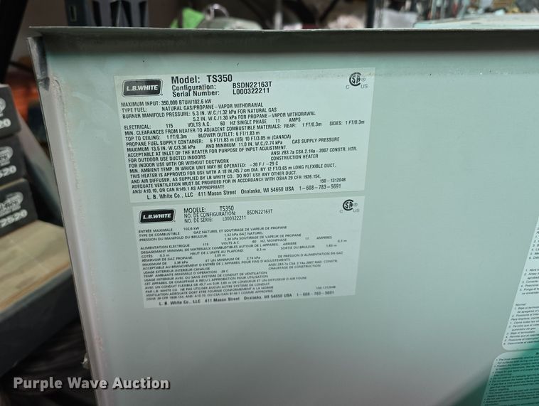 image for item LW9944 (14) L.B. White Premier 350 DF heaters