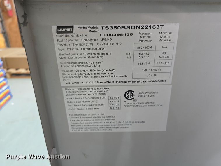 image for item LW9944 (14) L.B. White Premier 350 DF heaters