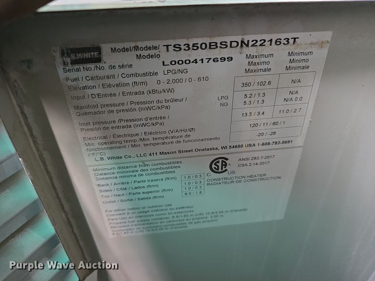 image for item LW9944 (14) L.B. White Premier 350 DF heaters