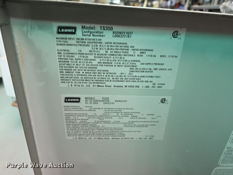 image for item LW9944 (14) L.B. White Premier 350 DF heaters