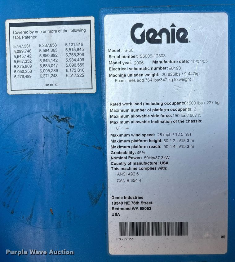 image for item MS9839 2006 Genie S60 boom lift