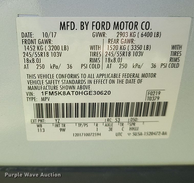 image for item DQ3724 2017 Ford  Explorer Police Interceptor  SUV