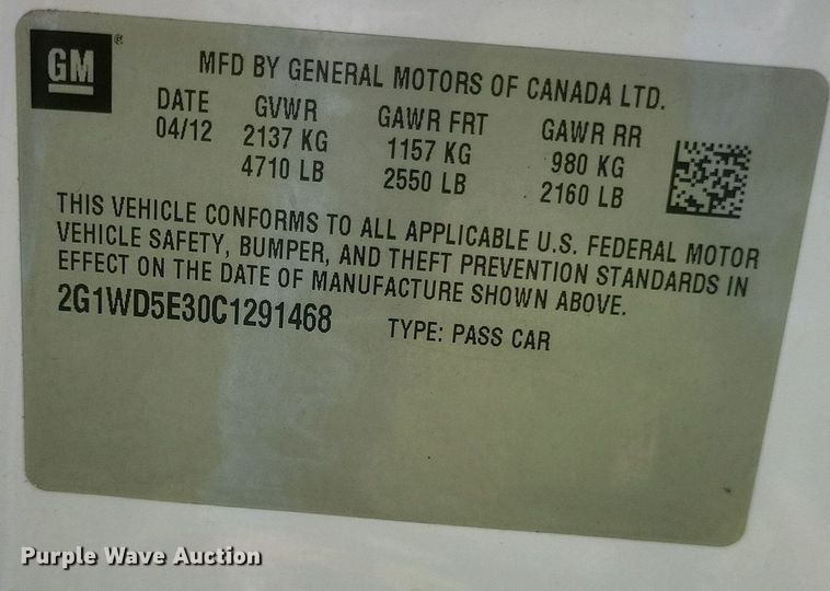 image for item DQ3725 2012 Chevrolet  Impala Police Cruiser  