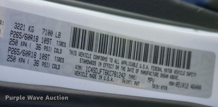 image for item DQ3726 2019 Dodge  Durango SSV Police SUV