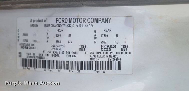 image for item DQ3737 2006 Ford  F650 Super Duty XL  dump truck