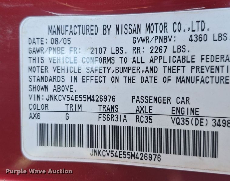 image for item DQ5228 2005 Infiniti G35 