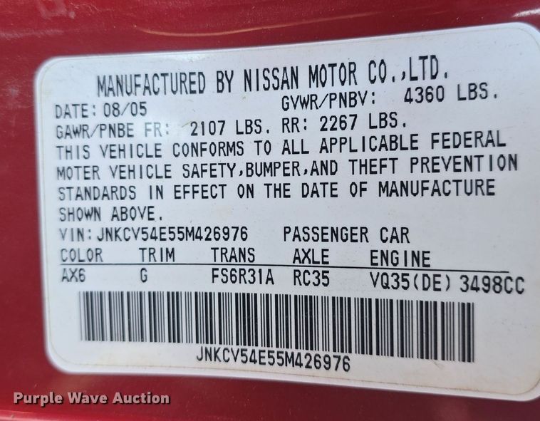 image for item DQ5228 2005 Infiniti G35 