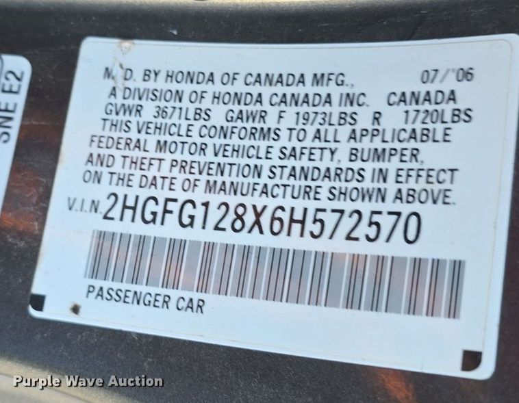 image for item DQ5229 2006 Honda Civic 