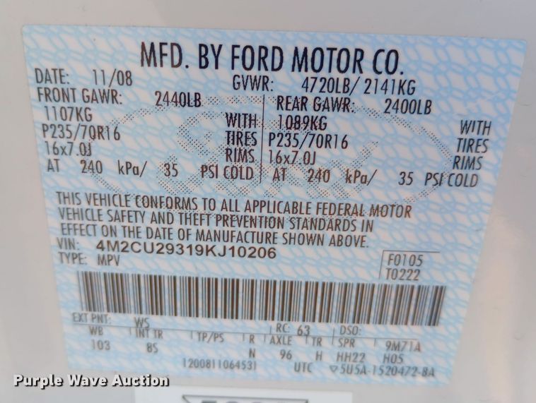 image for item DW0795 2009 Mercury Mariner SUV