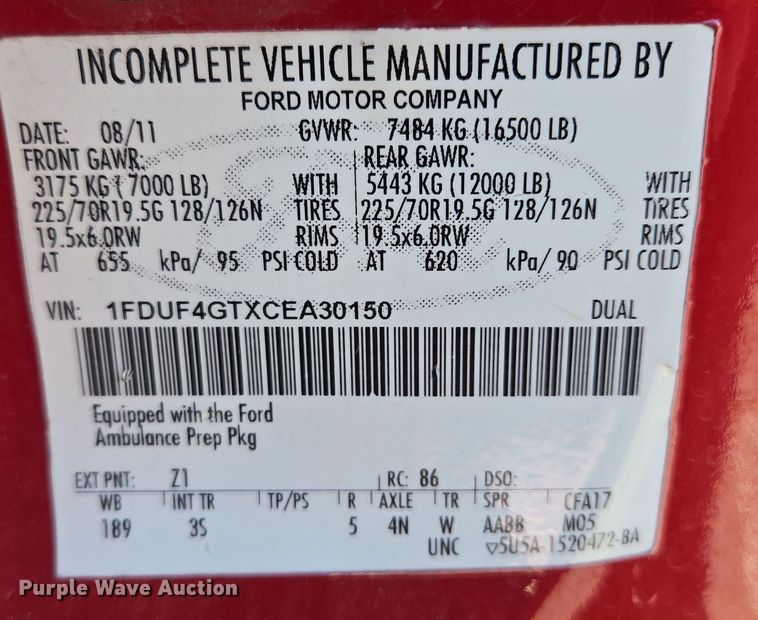 image for item DW2500 2012 Ford F450 Super Duty XLT ambulance