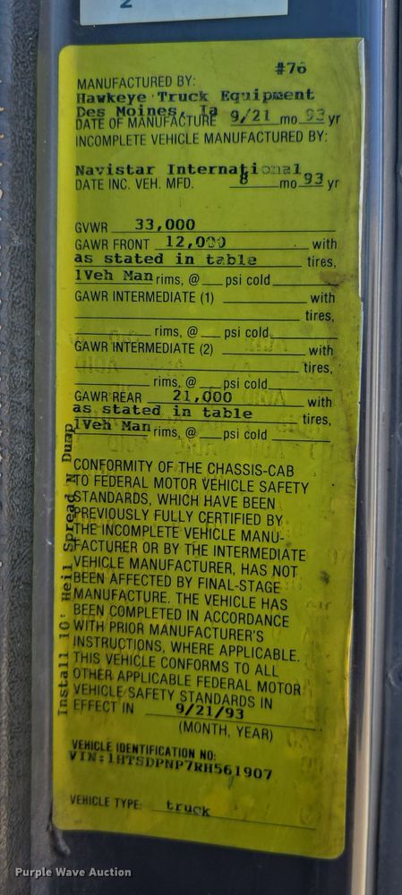 image for item DW3763 1994 International 4900 dump truck