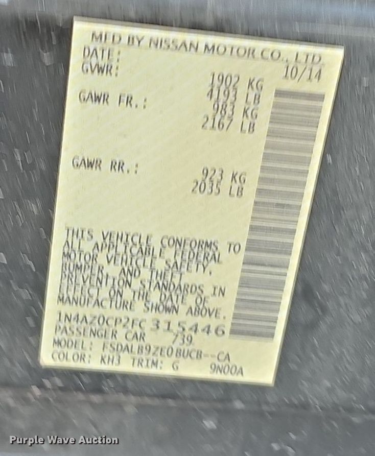 image for item DW3849 2015 Nissan Leaf 